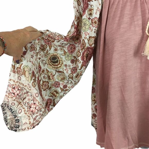 Boho off the shoulder top pink boho floral top - Picture 3 of 12